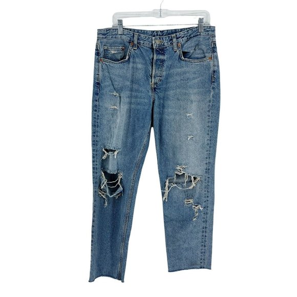 H & M & Denim Jeans Women's 30 Boyfriend Destroyed Distressed Denim Butt…